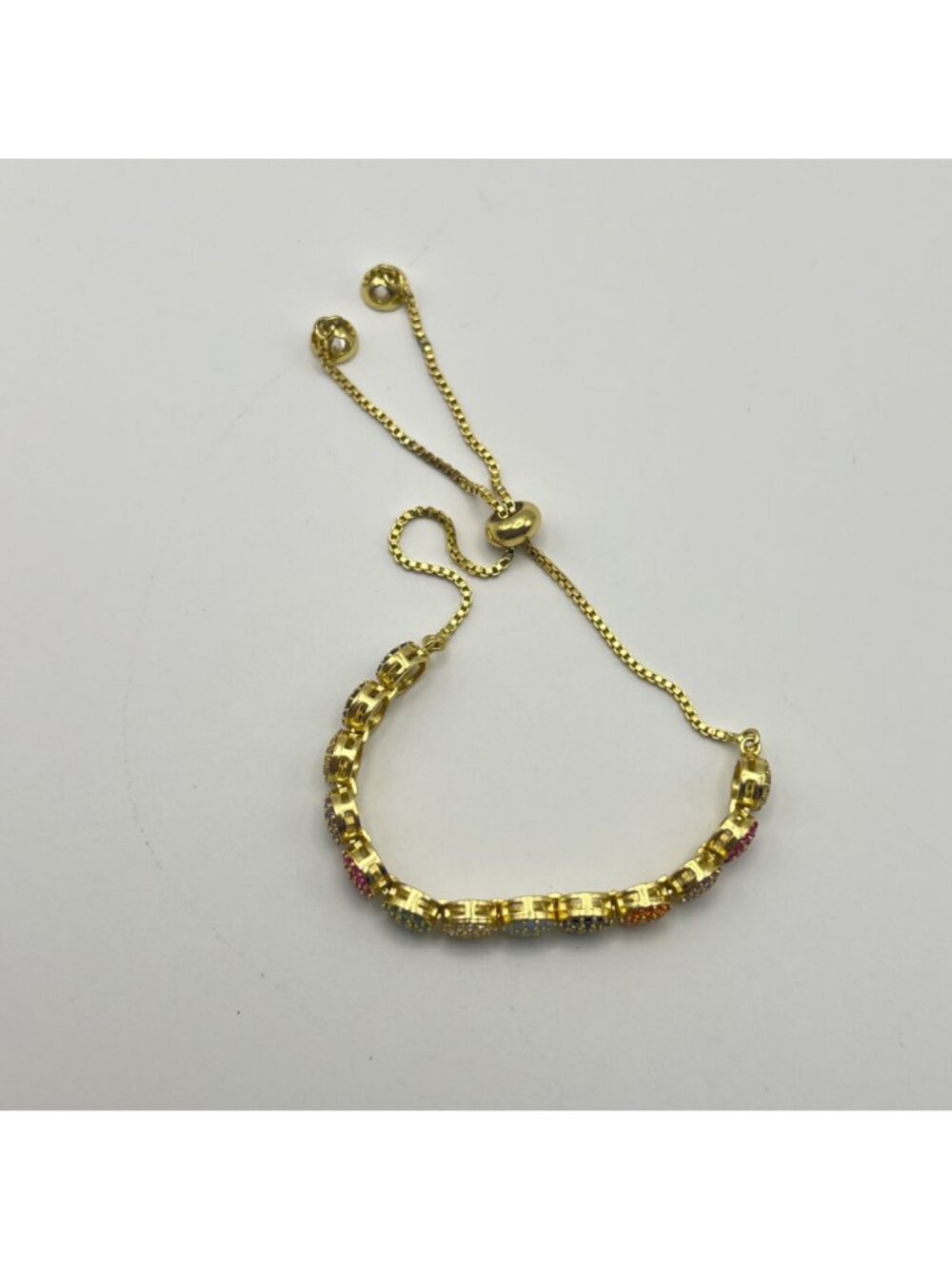 Rainbow Pave Crystal Bracelet Adjustable Bolo Gold Tone Multicolor Glam 5-9.25" - Picture 7 of 9